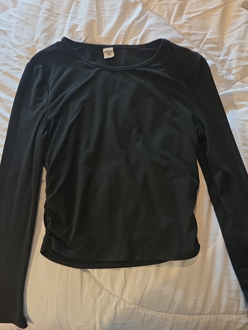 Shein Black Long-Sleeve Scoop Neck Top- Stretchy- Size 11y